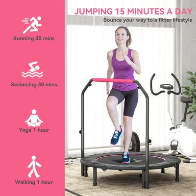 HOMCOM 48" Foldable Mini Fitness Trampoline, with Adjustable Foam Handle, Pink 