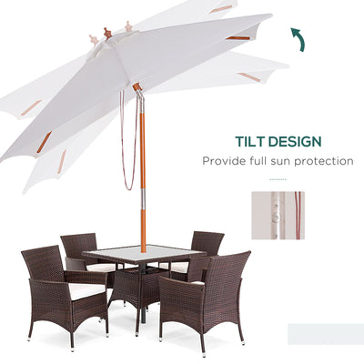 Outsunny 2m x 1.5m Garden Parasol Umbrella with Tilting Sunshade Canopy, Outdoor Market Table Umbrella with Wood and Bamboo Frame, Cream White 