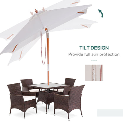 Outsunny 2m x 1.5m Garden Parasol Umbrella with Tilting Sunshade Canopy, Outdoor Market Table Umbrella with Wood and Bamboo Frame, Cream White 
