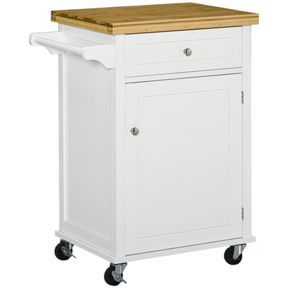 HOMCOM Kitchen Cart Storage Trolley Wooden Cabinet with Drawer Cupboard Towel Rail White 
