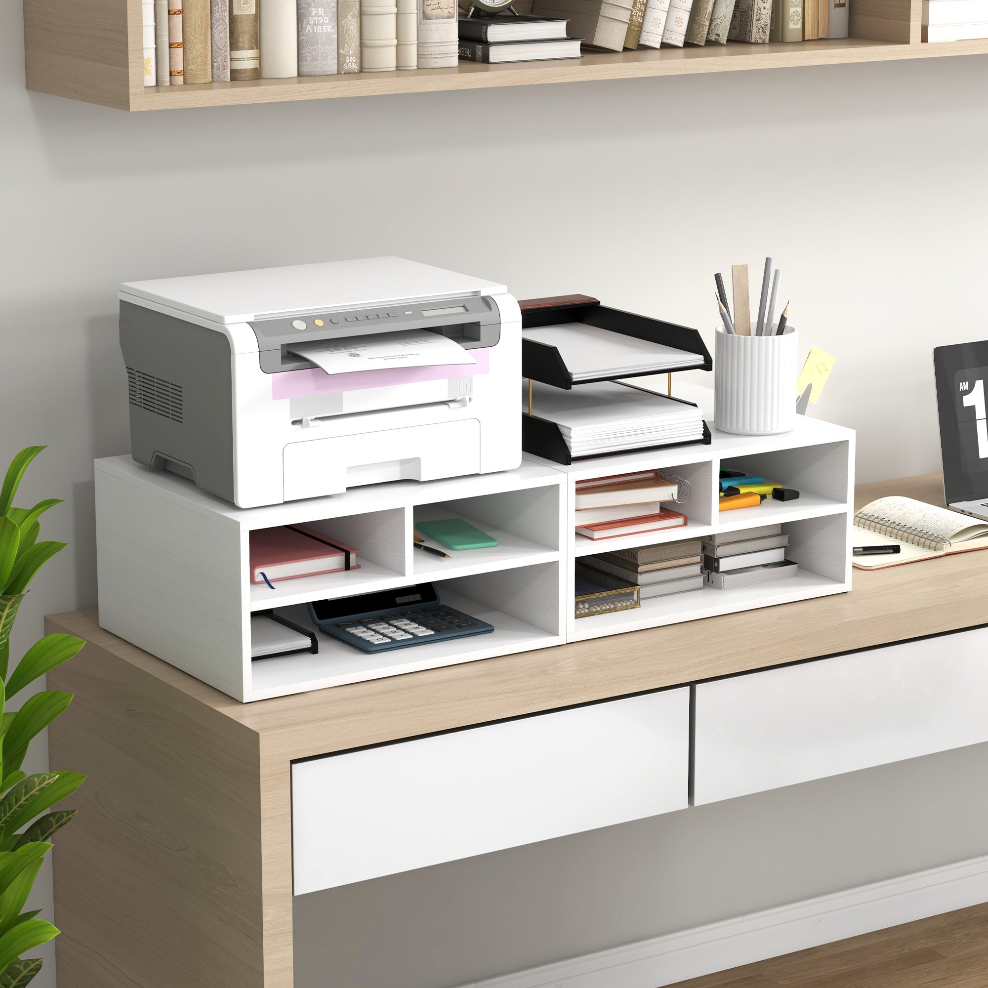 HOMCOM Three-Compartment Printer Storage Cabinet - White 