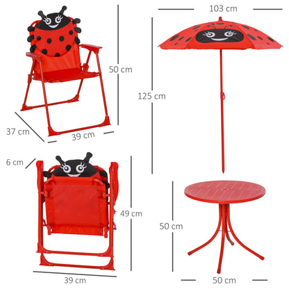 Outsunny Kids Outdoor Table and Chairs Garden Furniture Ladybird Pattern with Removable & Height Adjustable Sun Umbrella, Red 