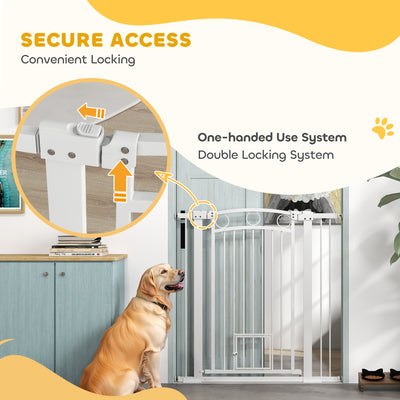 PawHut 106cm Tall Dog Gate with Cat Door, 7cm and 14cm Extensions, for Stairs, Doorways, 76-104cm Width 