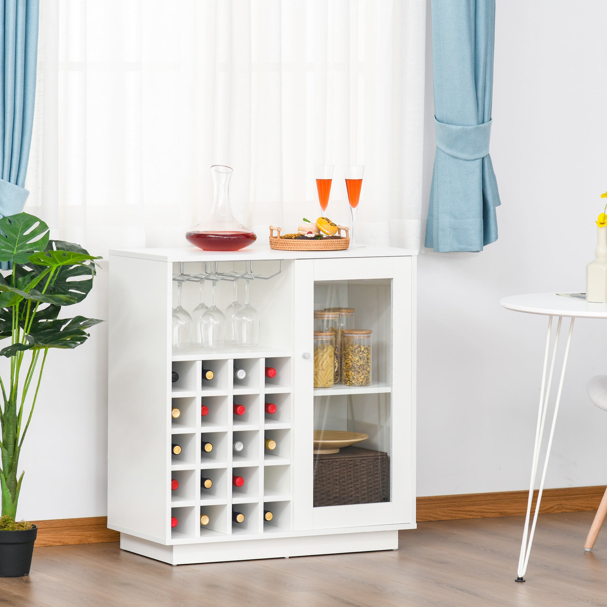 HOMCOM Modern Wine Cabinet Cupboard with Glass Door, Glass Holder & 20-Bottle Wine Rack for Living Room, Home Bar, Dining Room 
