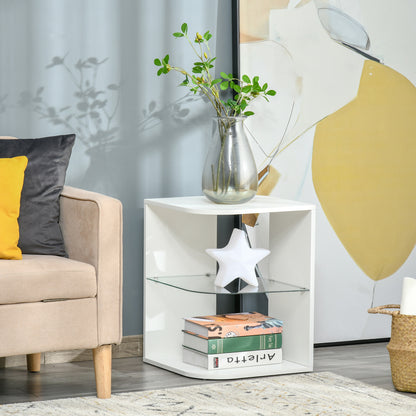 HOMCOM Modern Side Table Three Layer Bedside Table Nightstand with 2 Storage Shelves, for Living room, Bedroom, White 