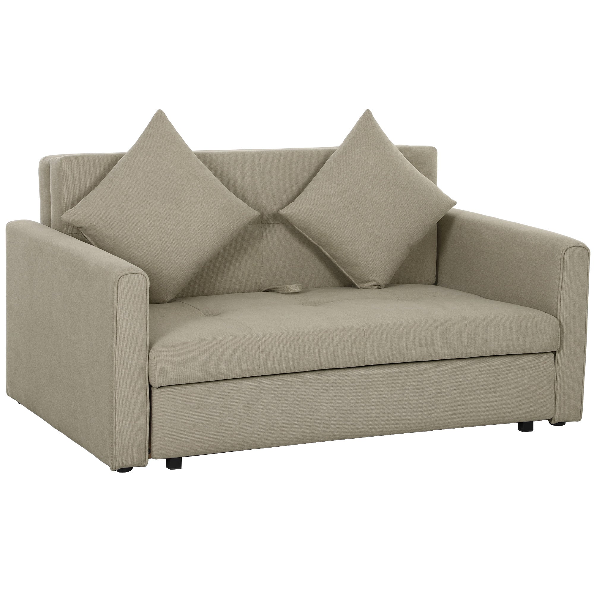 HOMCOM 2 Seater Sofa Bed, Convertible Bed Settee, Modern Fabric Loveseat Sofa Couch with 2 Cushions, Hidden Storage for Living Room, Guest Room, Light Brown 