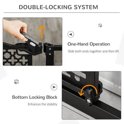 PawHut 74-105cm Pet Safety Gate Stair Barrier, with Auto Close, Double Locking - Black 