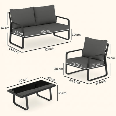Outsunny 4 Piece Garden Furniture Set, Outdoor Sofa Set with Loveseat, 2 Armchairs, Coffee Table and Cushions 