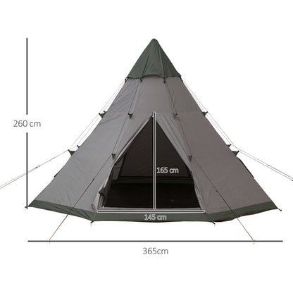 Outsunny 6 Men Tipi Tent with Carry Bag - Grey 