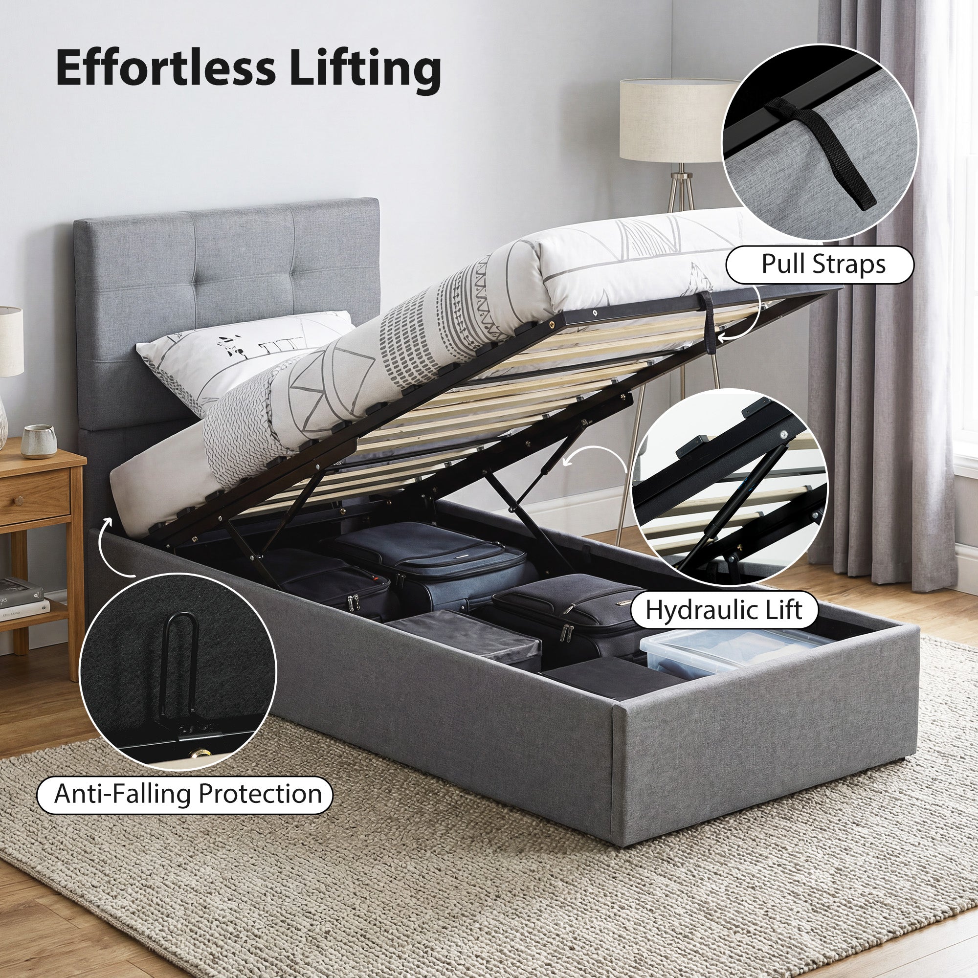 HOMCOM 3ft Single Ottoman Bed with Gas Lift Storage - Grey 