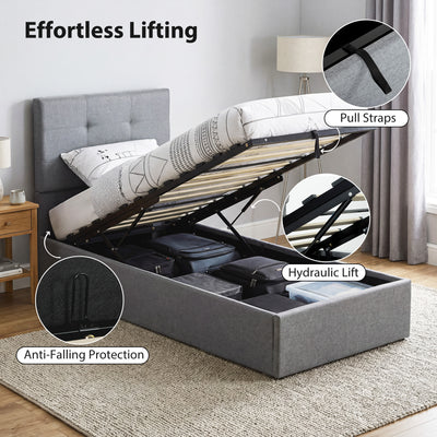 HOMCOM 3ft Single Ottoman Bed with Gas Lift Storage - Grey 