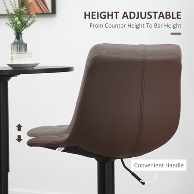 HOMCOM Adjustable Bar Stools Set of 2, Swivel PU Leather Upholstered Barstools with Tufted Seat and Back, Breakfast Bar Chairs for Kitchen Counter, Brown 