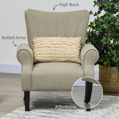 HOMCOM Upholstered Accent Chair with High Back, Rolled Arms and Wood Legs, Soft Thick Padded Armchair, Beige 