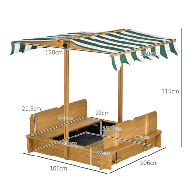 Outsunny Wooden Sandpit with Adjustable Canopy Light Brown 