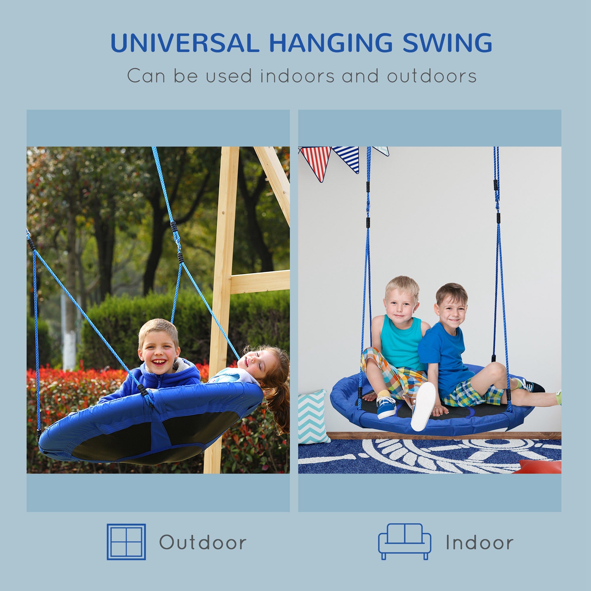HOMCOM Kid Nest Swing Seat Saucer Tree Swing 40 Inch/100cm for Outdoor Indoor Blue 