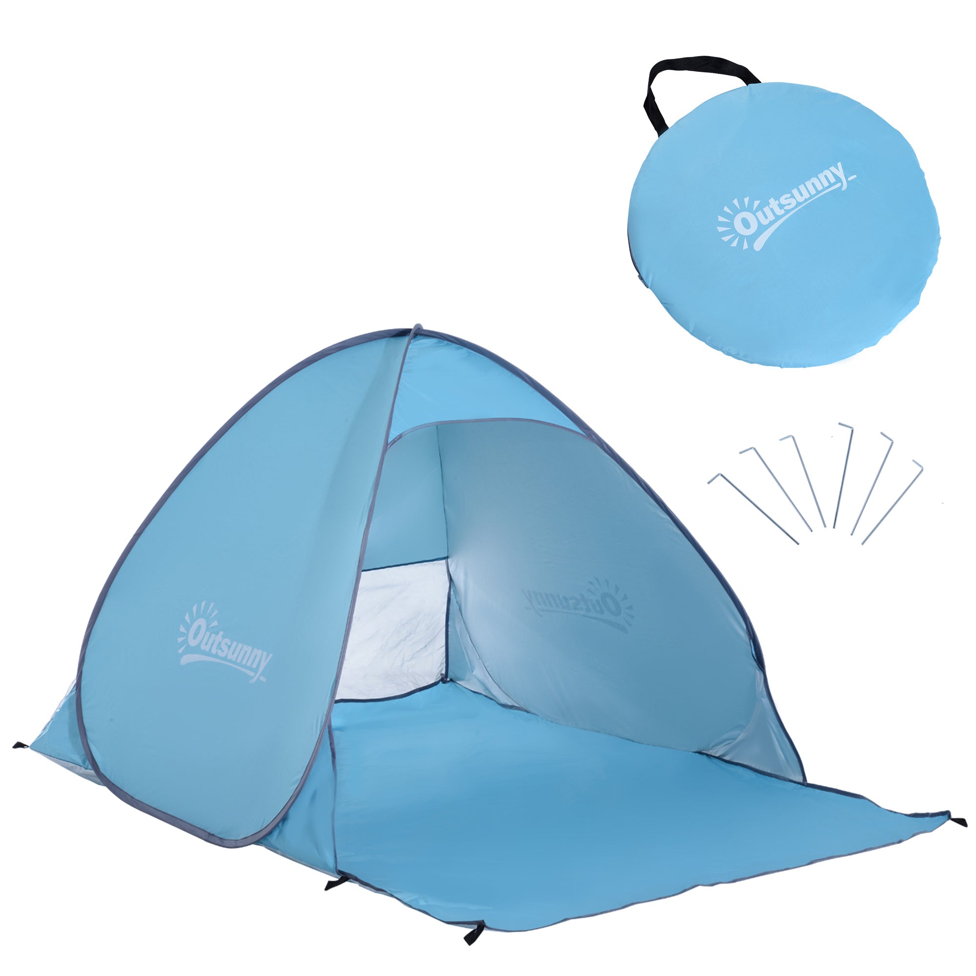 Outsunny 2-3 Person Pop up Beach Tent Hiking UV 30+ Protection Patio Sun Shelter (Blue) 