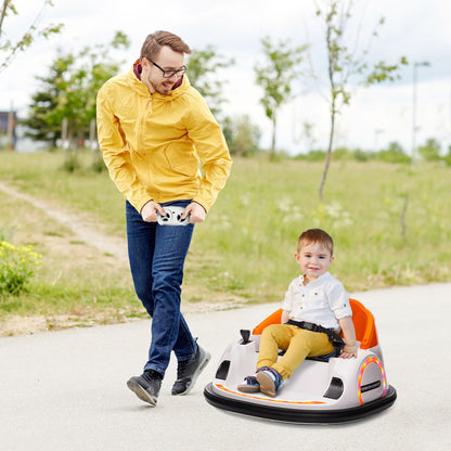 AIYAPLAY 360\'c2\'b0 Rotation Kids Bumper Car, 12V Waltzer Car with Remote Control, Dual Joysticks, Music Lights, Orange 