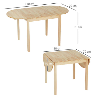 HOMCOM 4-6 Person Wooden Drop-Leaf Table - Natural Finish 