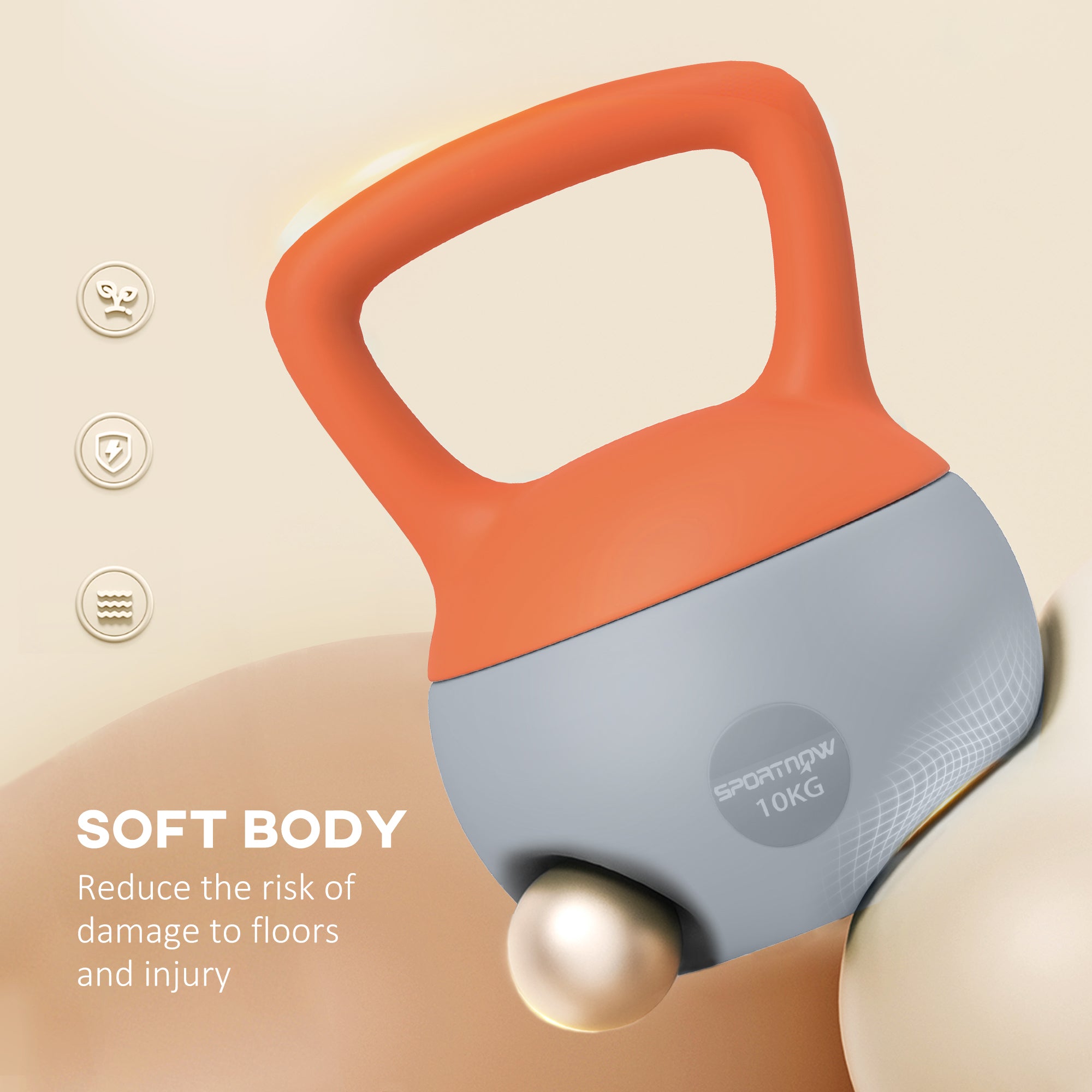 SPORTNOW Soft Kettlebell, 10kg Kettle Bell with Non-Slip Handle for Home Gym Weight Lifting and Strength Training, Orange and Grey 