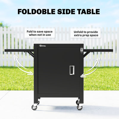 Outsunny Outdoor Grill Cart with Stainless Steel Tabletop, BBQ Table with a Cabinet, Towel Holder, Bottle Opener, Black 