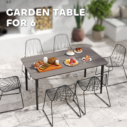 Outsunny Garden Table, Outdoor Dining Table for 6 People, 160 x 90 x 74 cm, with Rust Resistant Metal Frame, WPC Top, for Balcony, Terrace, Dark Grey 