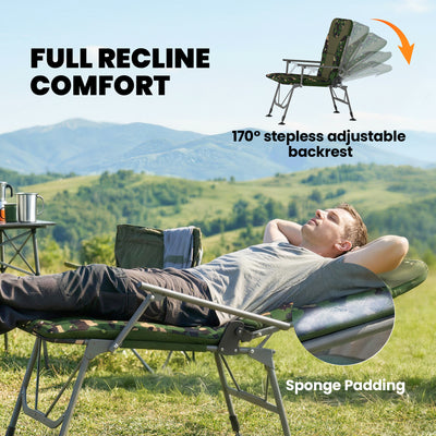 Outsunny Camping Chair Padded Reclining Folding Chair with Wide Armrests for Adults Camouflage 