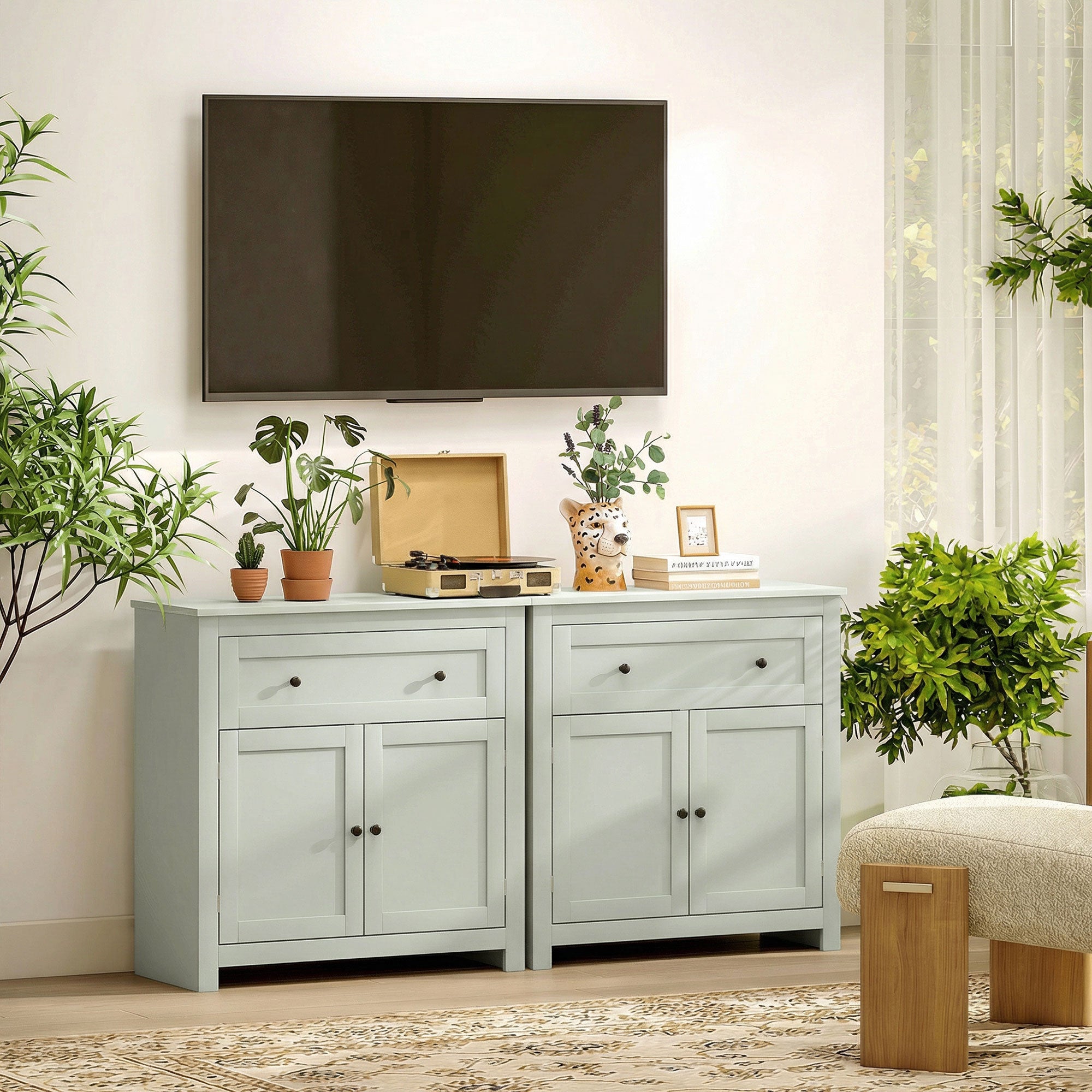 HOMCOM Sideboard Storage Cabinet, Modern Kitchen Cupboard with Adjustable Shelf, Drawer and Double Doors, Green 