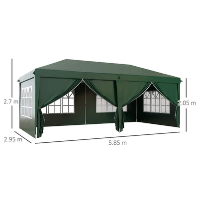 Outsunny 3 x 6m Pop-Up Gazebo, with Curtain Walls and Windows - Dark Green 