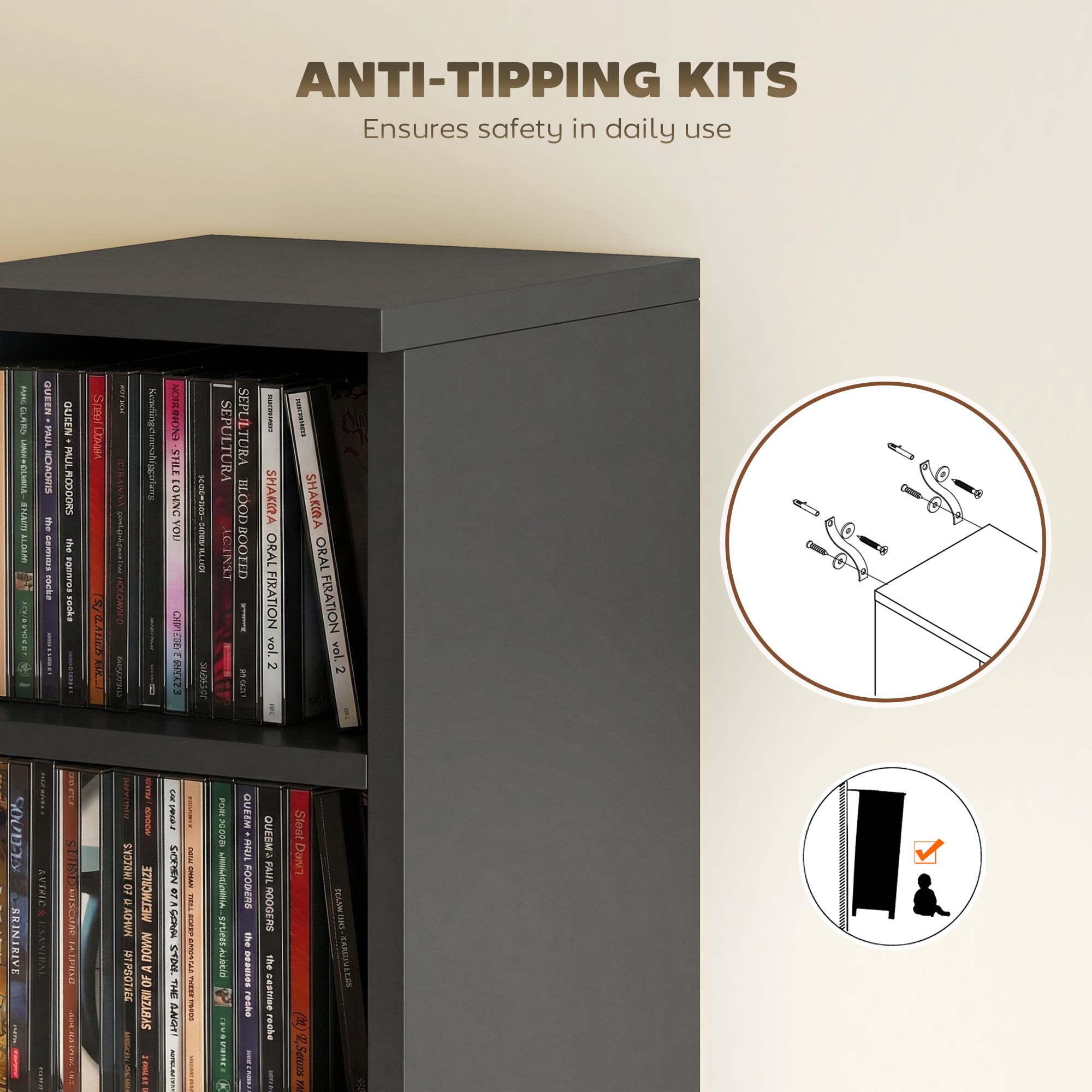 HOMCOM Set of 2 CD Media Display Shelf Unit Tower Rack with Adjustable Shelves, Black 