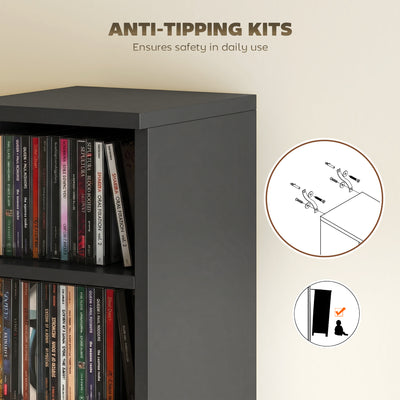 HOMCOM Set of 2 CD Media Display Shelf Unit Tower Rack with Adjustable Shelves, Black 