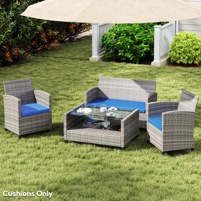 Outsunny Outdoor Seat Cushion Pads for Rattan Furniture, 3 PCs Garden Furniture Cushions,  Sky Blue 