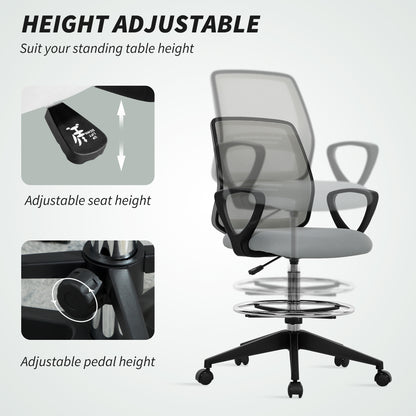 Vinsetto 100-120cm Draughtsman Office Chair, with Footrest - Light Grey