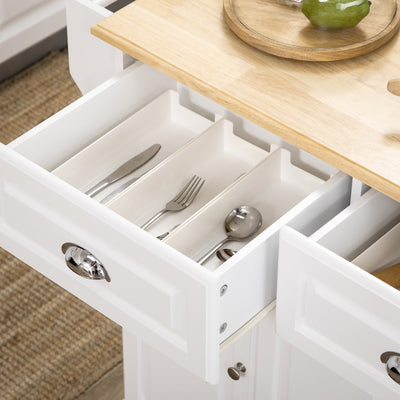 HOMCOM Kitchen Island with Storage Rolling Kitchen Serving Cart with Rubber Wood Top Towel Rack Storage Drawer Cabinet White 