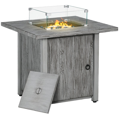 Outsunny 71cm 50,000 BTU Gas Fire Pit Table with Cover and Glass Screen - Grey 