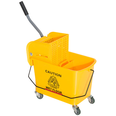 HOMCOM 20L Mop Bucket on Wheels, with Water Separation Panel - Yellow 