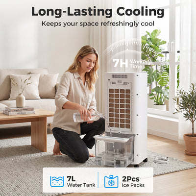 HOMCOM Portable Air Cooler, 3-In-1 Evaporative Air Cooler with 7 Litre Water Tank, 48° Oscillation, White 