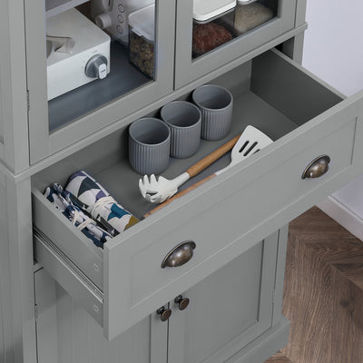 HOMCOM 180cm Tall Kitchen Pantry Cupboard, Freestanding Storage Cabinet with 5 Tier, Adjustable Shelves,  Drawer, Grey 