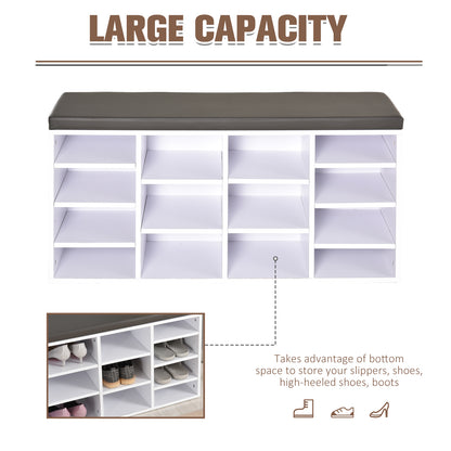 HOMCOM Multi-Storage Shoe Rack w/ 14 Compartments Cushion Moving Shelves Solid Frame Foot Pads Home Office Tidy Organisation Boots Trainers White 