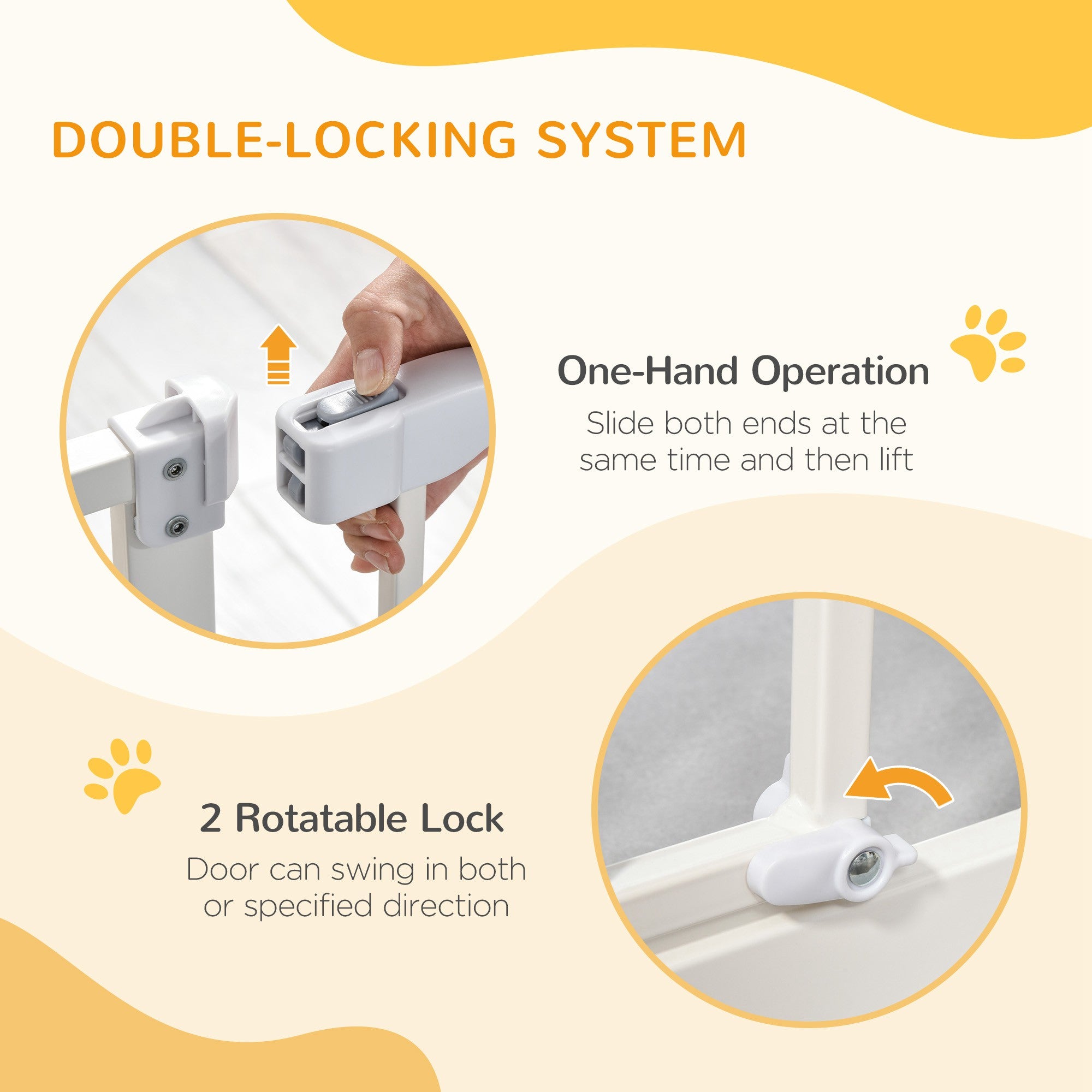 PawHut Pressure Fit Safety Gate, Adjustable Dog Gate, Pet Barrier for for Doorways, Staircases and Hallways with Auto Close, Double Locking, Opening 74-80cm, White 