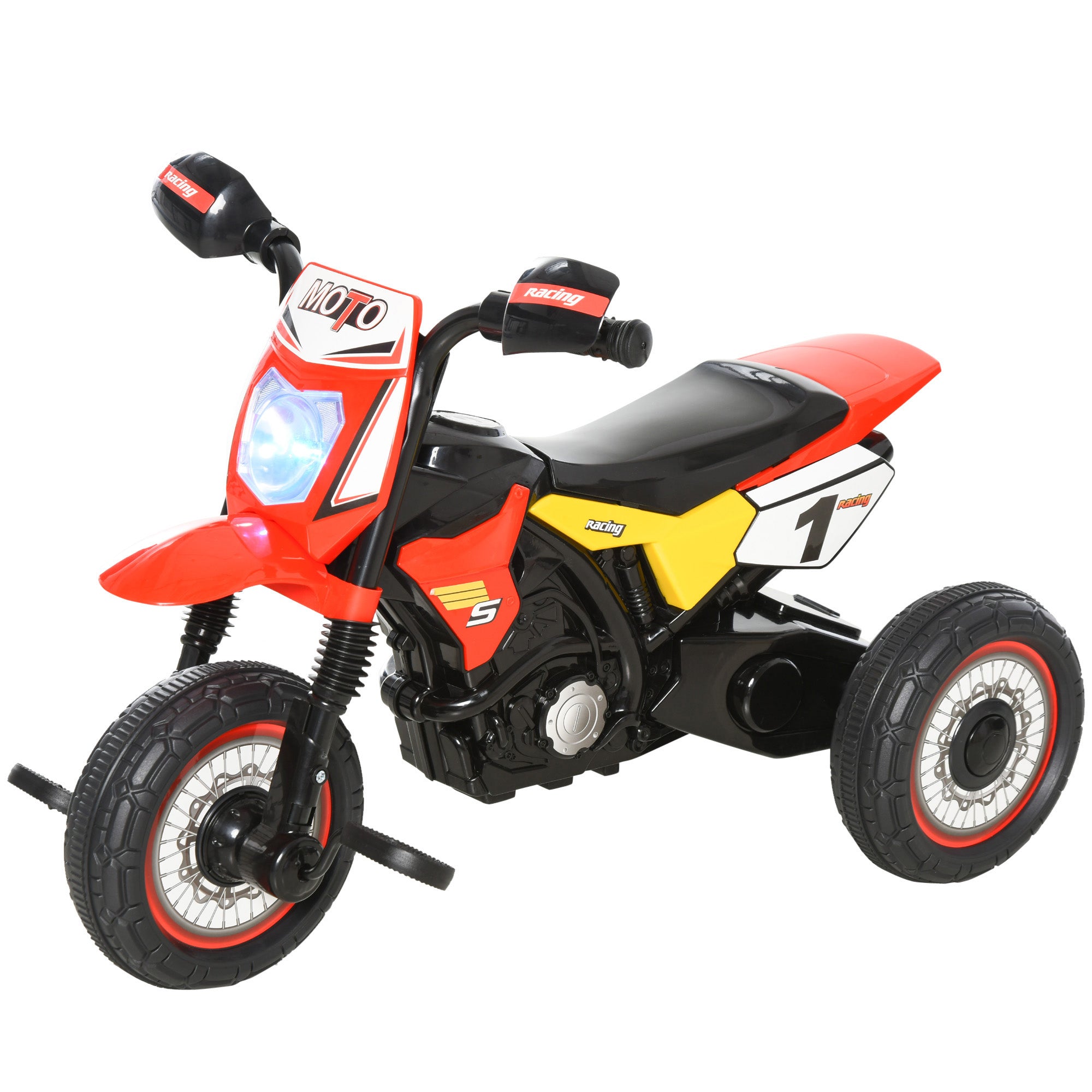 HOMCOM Toddler Pedal Motorcycle Kids Ride On Tricycle Early Learning w/ Music Lights Handlebar Stickers Exercise Boys Girls Gift for Kids 18 - 36 Months Red 