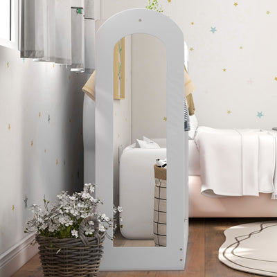 AIYAPLAY Kids Clothes Rail with Storage Shelf, Boxes, Mirror for Bedroom, Nursery, White 