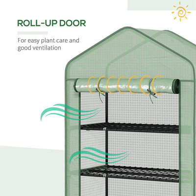 Outsunny 5 Tier Widened Mini Greenhouse with Reinforced PE Cover, Portable Indoor Outdoor Green House with Roll-up Door and Wire Shelves, 193H x 90W x 49Dcm, Green 