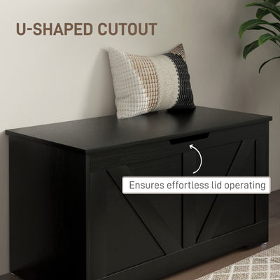 HOMCOM 100L Home Storage Box, with Safety Hinges - Black Wood-Effect 