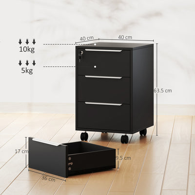 HOMCOM Three-Drawer Locking Filing Cabinet - Black 