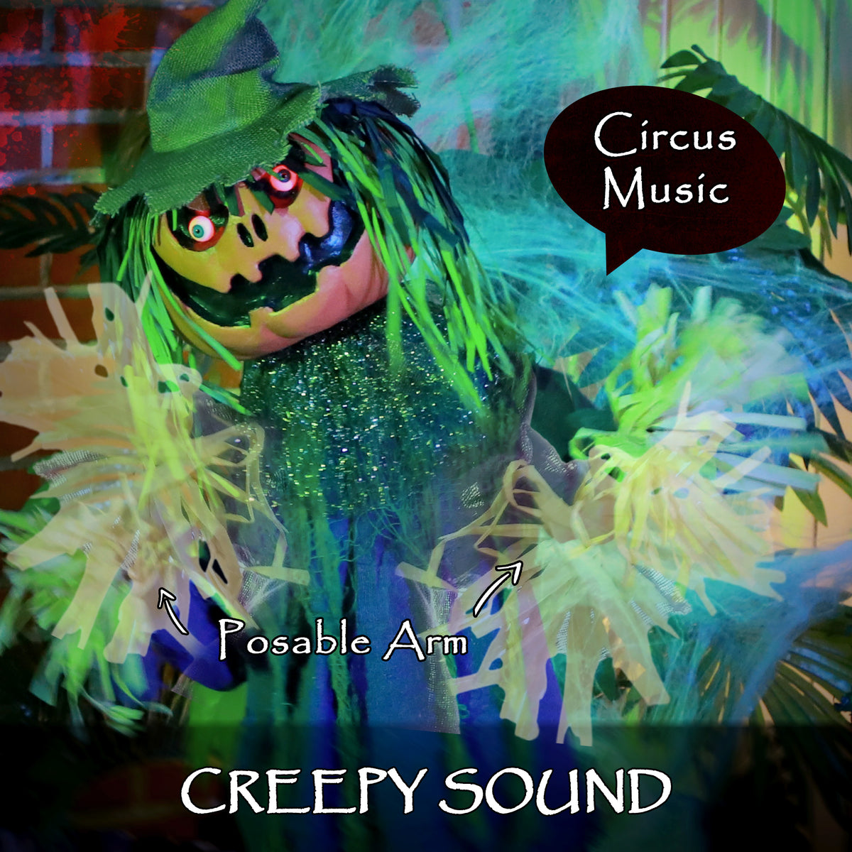 HOMCOM 3'6" Pumpkin Scarecrow Halloween Animatronic, with Glowing Eyes 