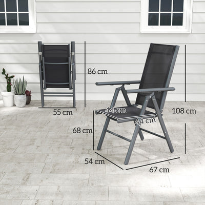Outsunny Set of 2 Folding Chair, Aluminium Frame Outdoor Camping Chairs with Breathable Mesh Back and Seat, Garden Chair Set with Armrests for Balcony, Dark Grey 