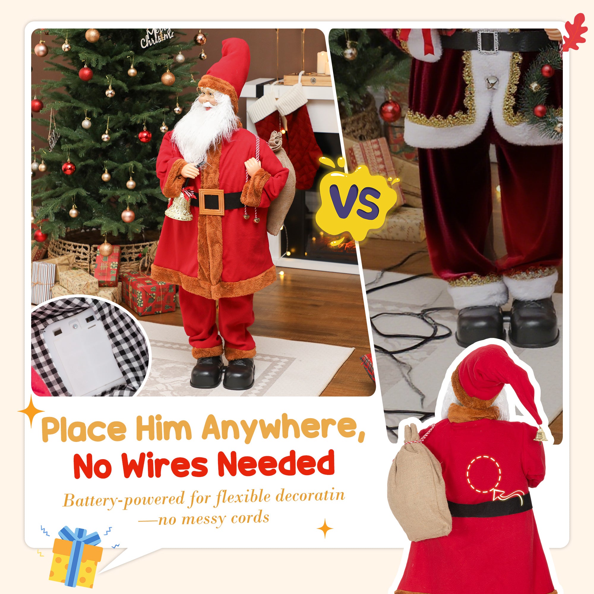 HOMCOM Singing and Dancing Santa Claus with Bell and Sack