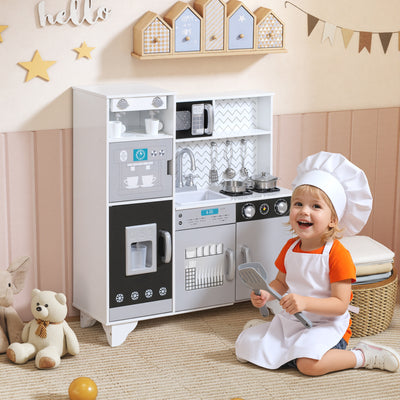 AIYAPLAY Kids Play Kitchen with Sound, Ice/Coffee Maker, Utensils, Microwave, Stainless Steel Utensils, for 3-6 Years 
