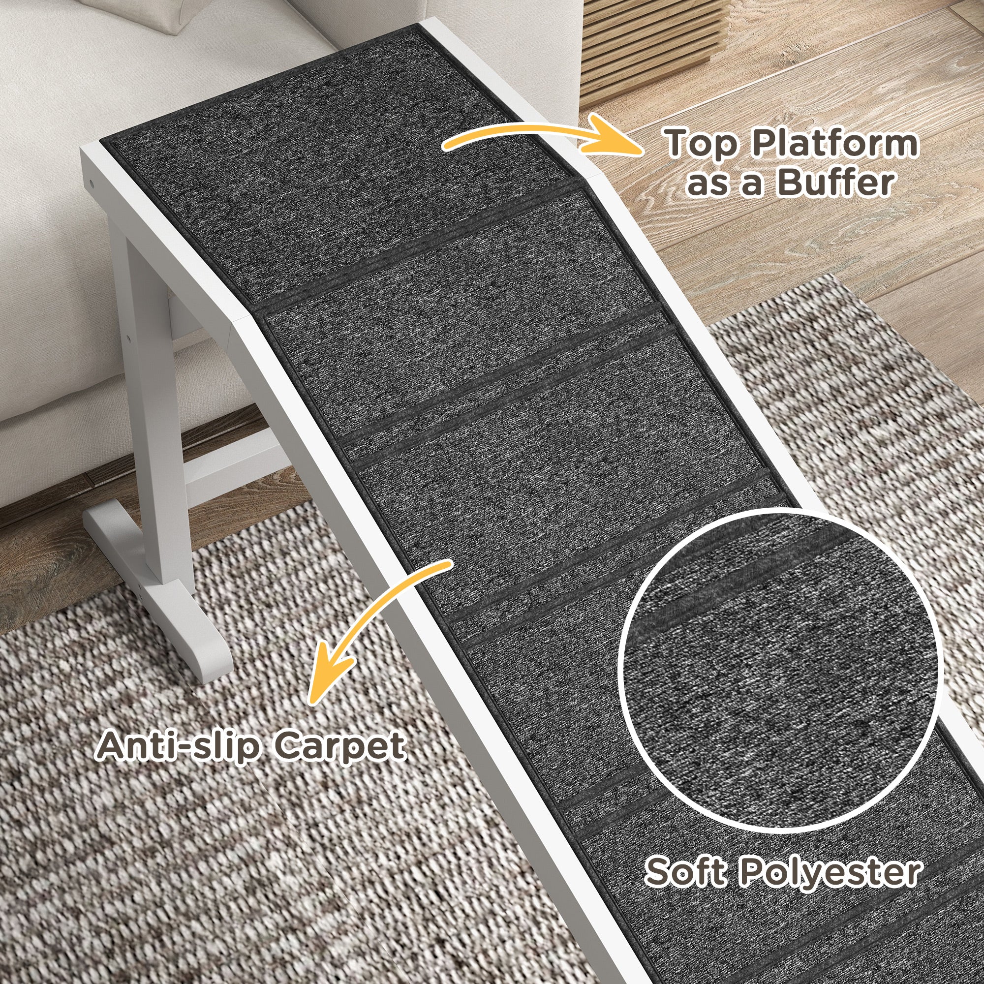 PawHut Pet Ramp for Dogs with Non-Slip Carpet and Top Platform - White & Grey 