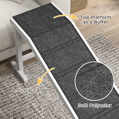 PawHut Pet Ramp for Dogs with Non-Slip Carpet and Top Platform - White & Grey 
